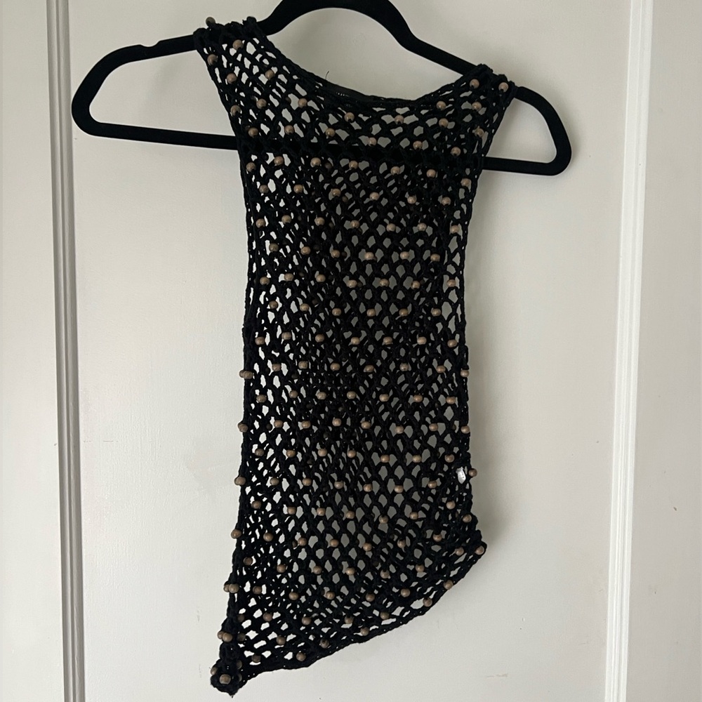 White fox Black Crochet Sleeveless Top